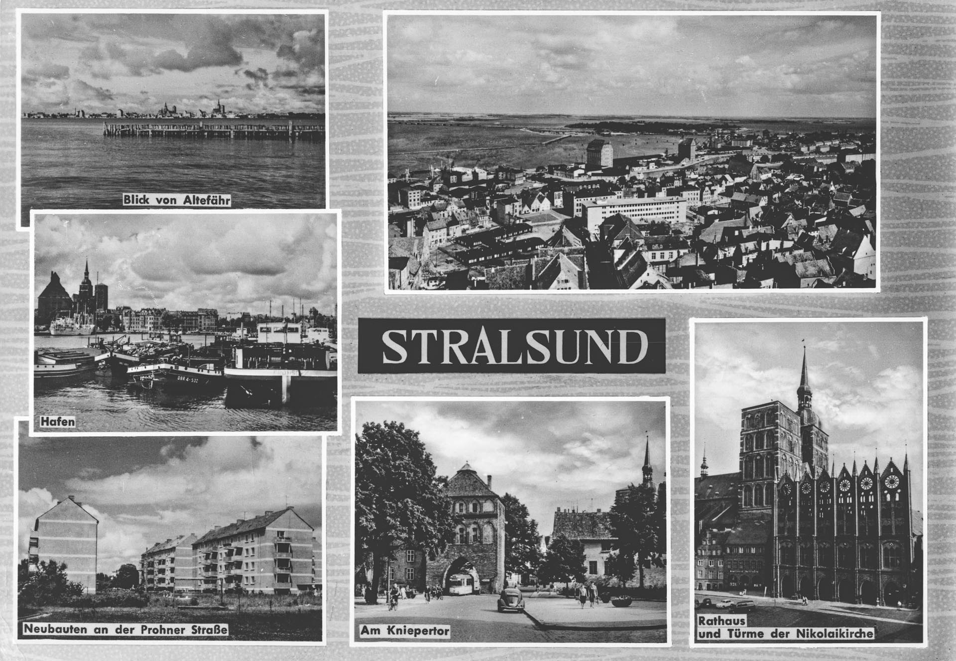 Stralsund - Blick von Altefähr - Hafen - Prohner Straße - Kniepertor - Rathaus Stralsund - Blick von Altefähr - Hafen - Prohner Straße - Kniepertor - Rathaus